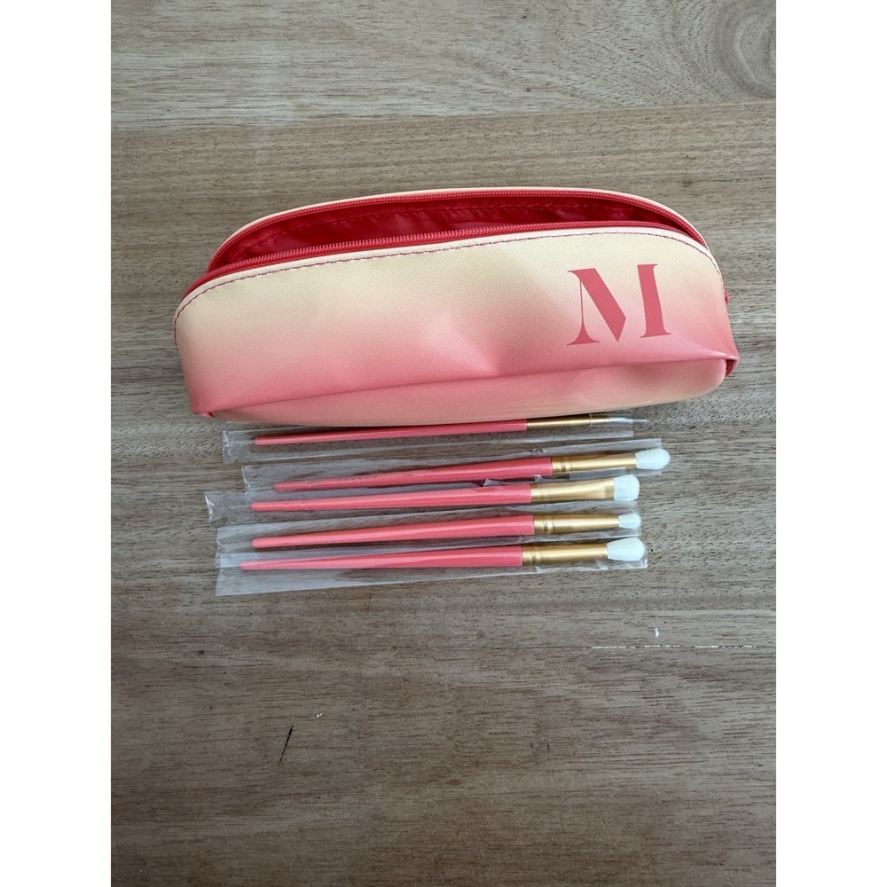 Morphe 5 Piece Eye Brush Set With Makeup Bag Pink Travel Case New